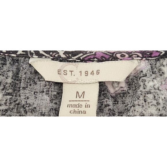 Cato Black Purple White Floral Print Short Bell Sleeves Top Medium Lightweight - Picture 4 of 5